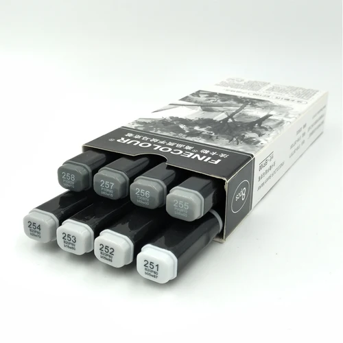 Finecolour-brocha suave de doble punta, marcadores artísticos profesionales para bocetos, tinta a base de Alcohol, serie gris, 8 colores, EF102