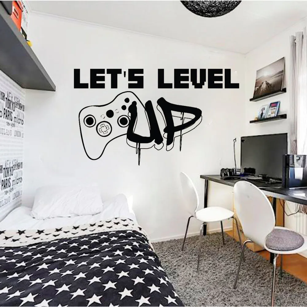 Wall Sticker Games Quotes Art Wall Decals For Kids Room Boys Bedroom Decor Home Decorative Lets Level Pattern Removable B246