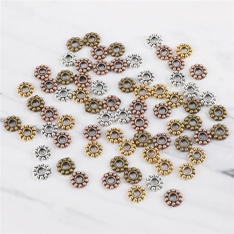 6mm 50pcs/lots Zinc Alloy Daisy Flower Spacers Beads Metal Spacer Beads For DIY Bracelet Necklace Jewelry Making