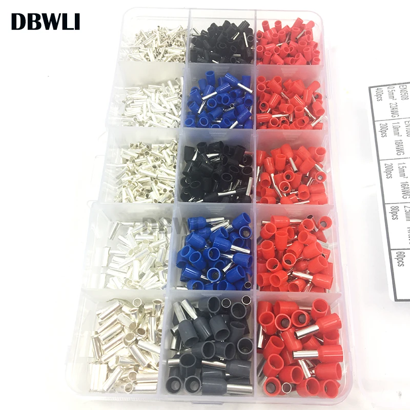 1530pcs 22~12AWG Bootlace cooper Ferrules kit Uninsulated Butt Connector set Wire Copper Crimp Connector Cord Pin End Terminal