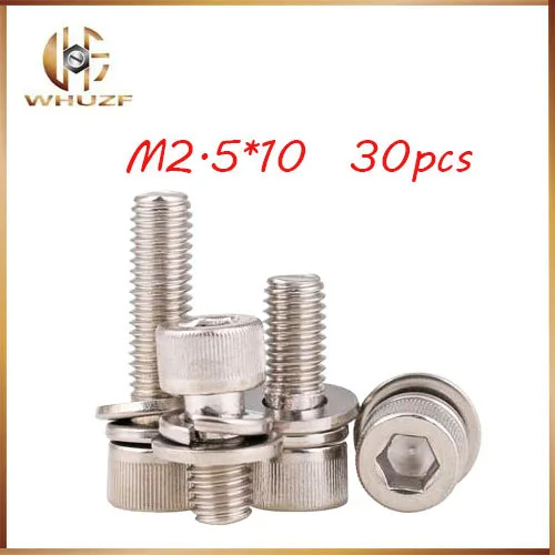 

30pcs M2.5*10mm Stainless Steel Inner Hex Bolt Hexagon Socket Lock Washer Sems Assembly Screwcombination m2.5 bolts,m2.5 nails