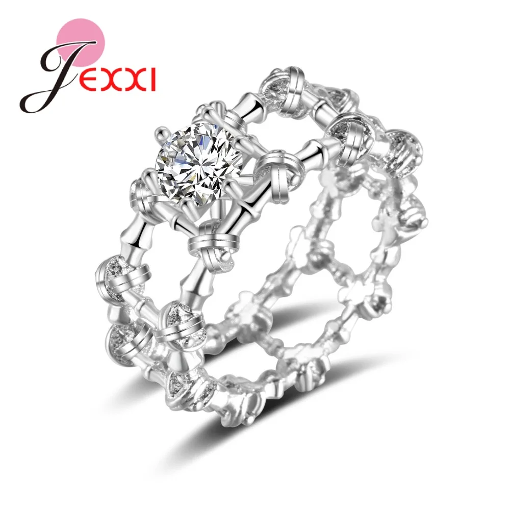 925 Sterling Silver  European  American Fashion Round Double Row Crystal Zircon Ring Jewelry Birthday Gift