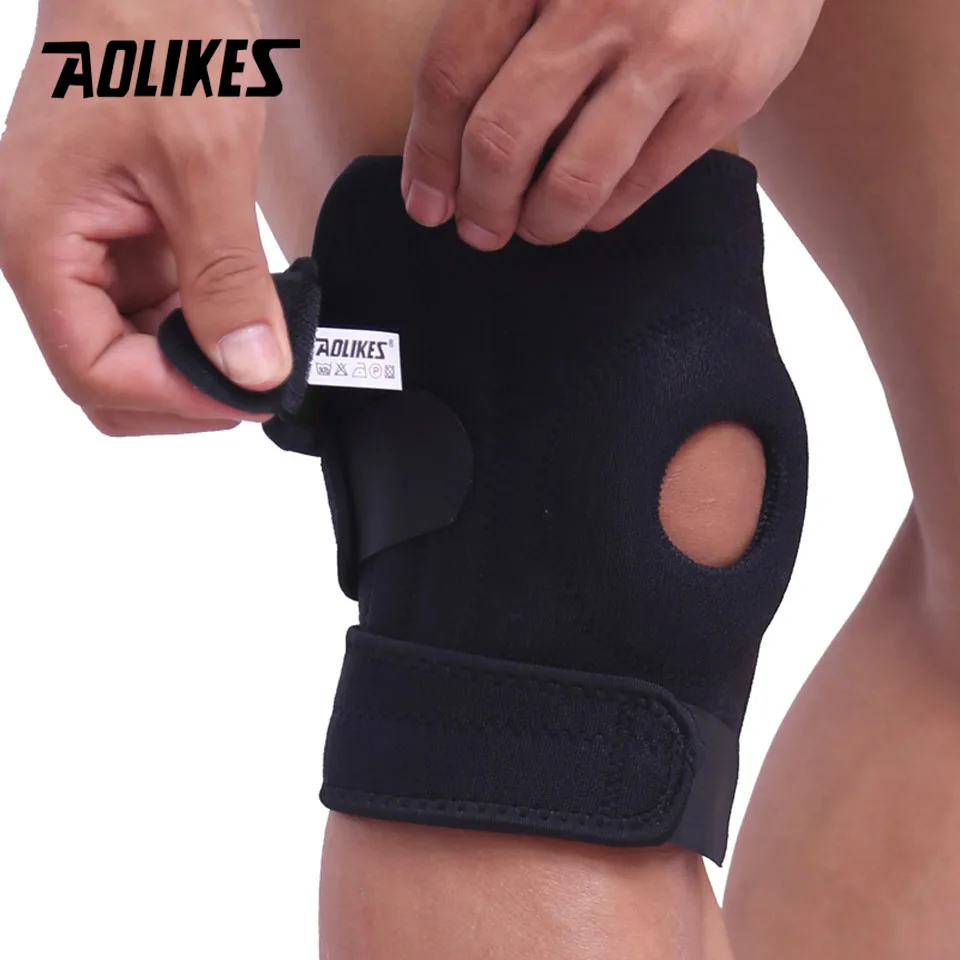 AOLIKES 1PCS Adjustable Elastic Knee Support Brace Kneepad Patella Knee Pads Hole Sports Kneepad Safety Guard Strap For Running