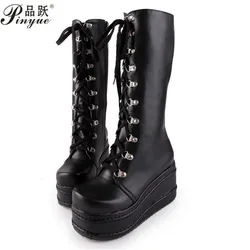 Grandi dimensioni 31-43 stivali cosplay punk moda personalizzati scarpe donna piattaforma stivali alti al ginocchio con zeppa invernale