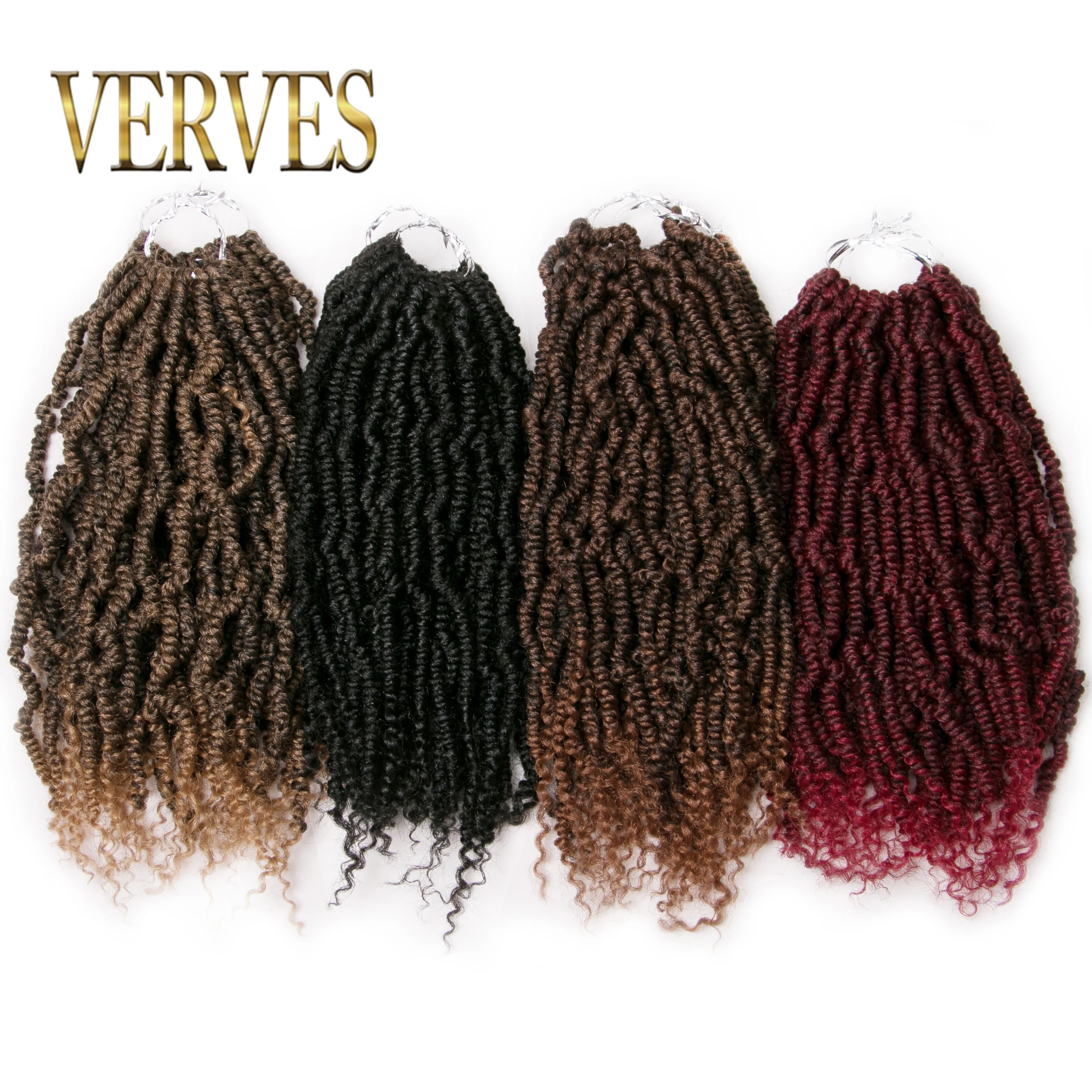 VERVES Synthetic Spring Twist Kinky Crochet Braid Hair Extensions 12 Inch 24 Strands/Pcs Ombre Braiding Hair Afro Twist Bug