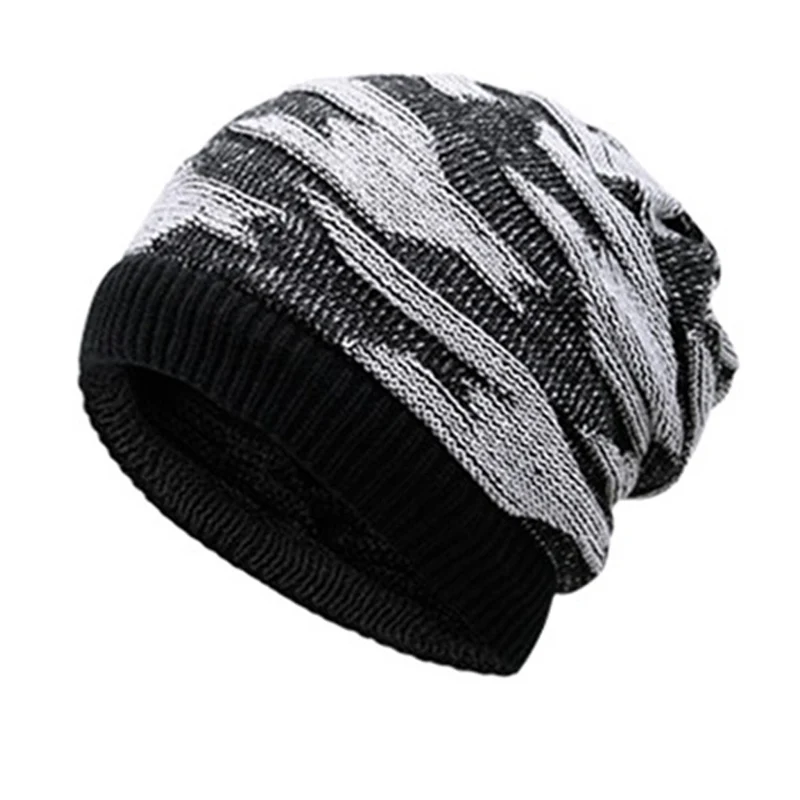 Men Winter Knitted Hat Scarf Dual Use Fashion Patchwork Thicker Keep Warm Quality Simple Leisure Male Warm Hedging Caps