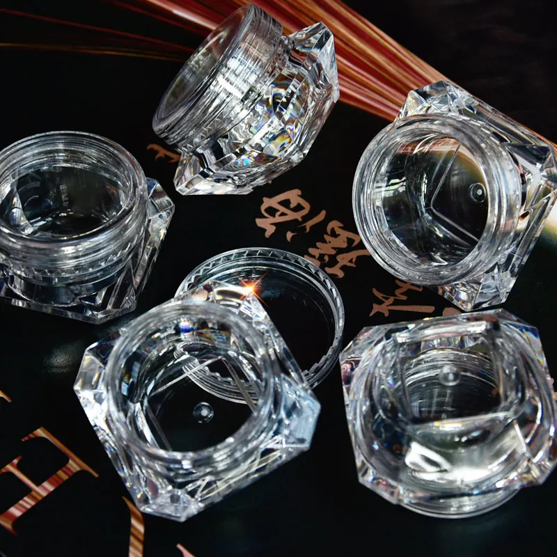10 sztuk 5g (5ml, 0,17 uncji) przezroczysty diament pusty pojemnik akrylowy butelka do makijażu na krem ​​kosmetyczny biżuteria pusty słoik garnek cień do powiek