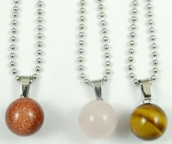 Natural Opal aventurine tiger eye lapis Quartz crystal stone Round Ball Pendant for diy Jewelry Making Necklace Accessories