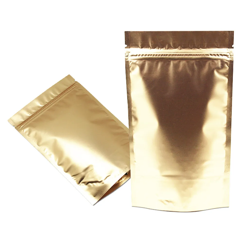 

800Pcs/lot DHL Self Seal Matte Gold Stand Up Aluminum Foil Zipper Packaging Bag Heat Sealing Mylar Zip Lock Packing Pouches