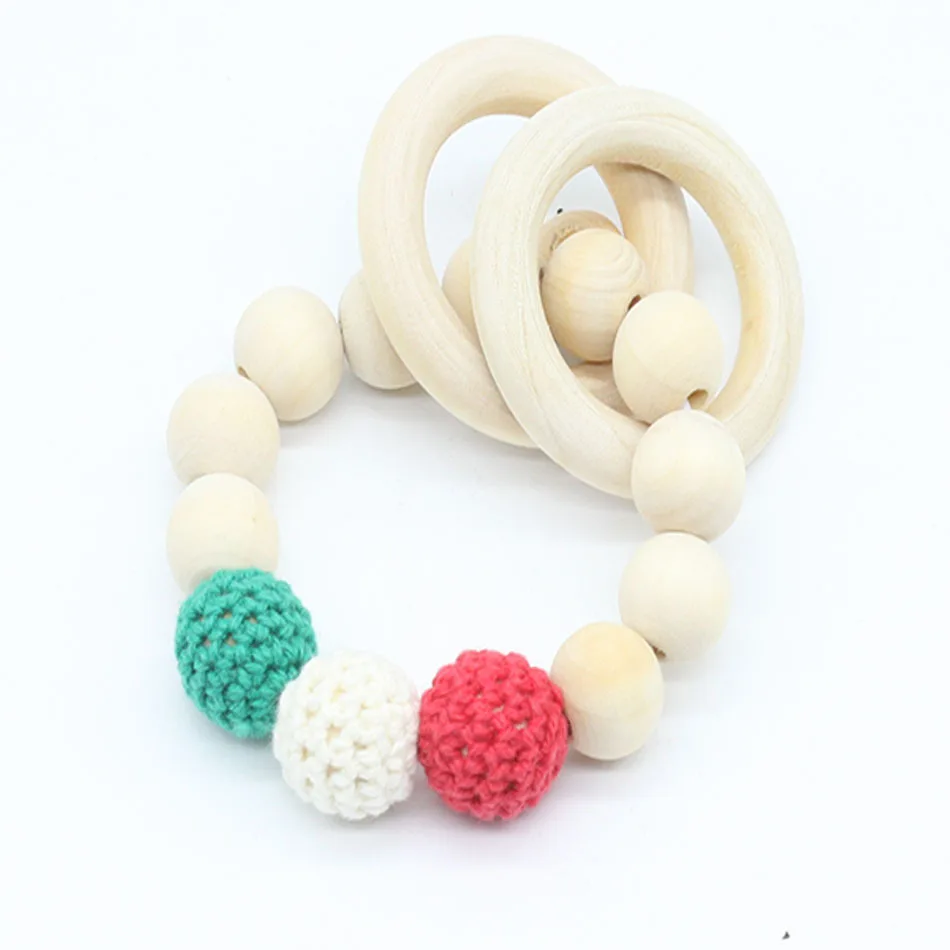 1 Pc Teething Toy Natural Wooden Teething Toy Wood Beads Baby Teeth for Newborn Stroller Hanging Toy Hand Weave Bracelet Kids