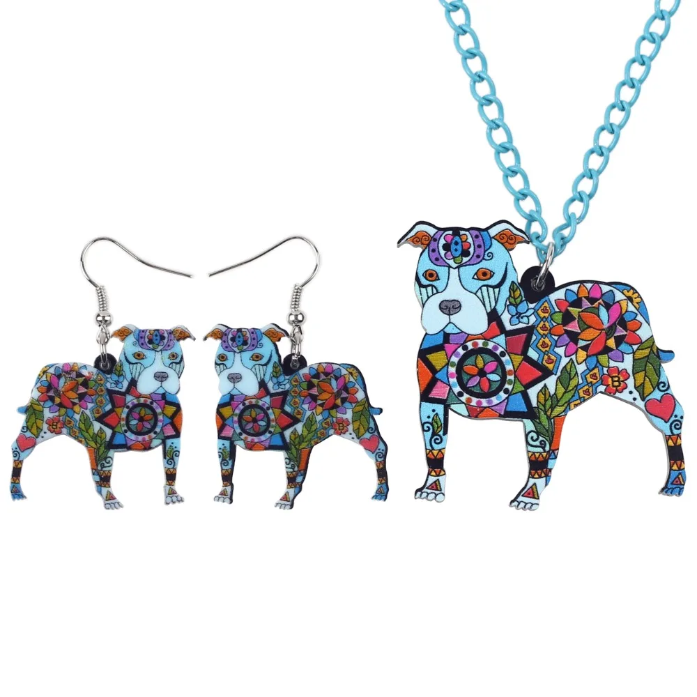 WEVENI Acrylic Boston Terrier Pit Bull Dog Necklace Earrings Jewelry Sets Collar Hot Trendy Wholesale Jewelry For Women