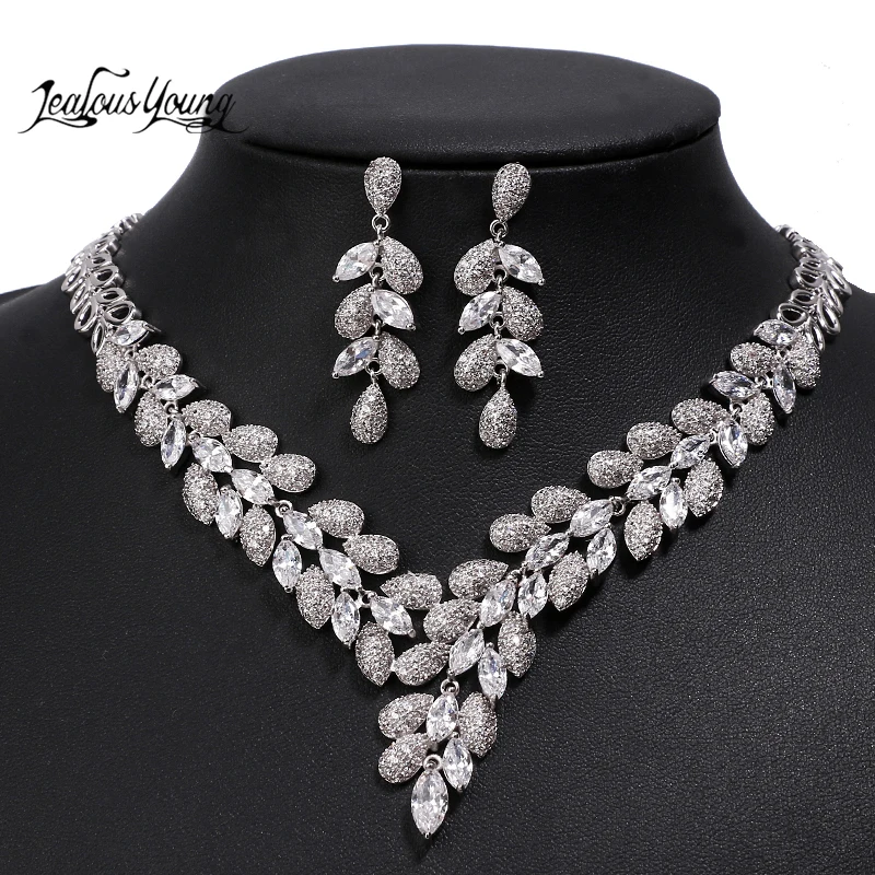 Luxury Leaf Shape Wedding Jewelry Sets With Marquise Zirconia Indian Vintage Jewellery Set for Women Gift Set