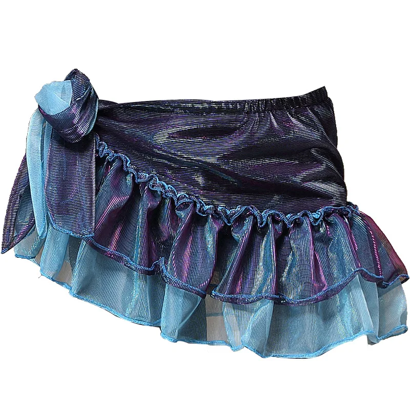 Iridescent Ruffled Hip Wrap Bellydance Clothes Costume Accessories Wrap Belts Hip Scarf Belly Dance Belt Stretch Short Skirts