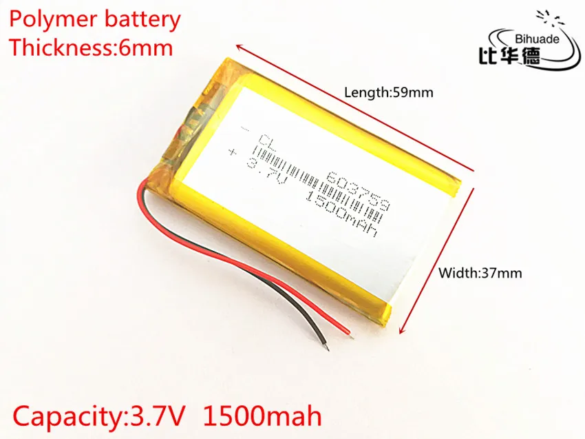 10pcs 3.7V,1500mAH,603759 Polymer lithium ion / Li-ion battery for TOY,POWER BANK,GPS,mp3,mp4,cell phone,speaker