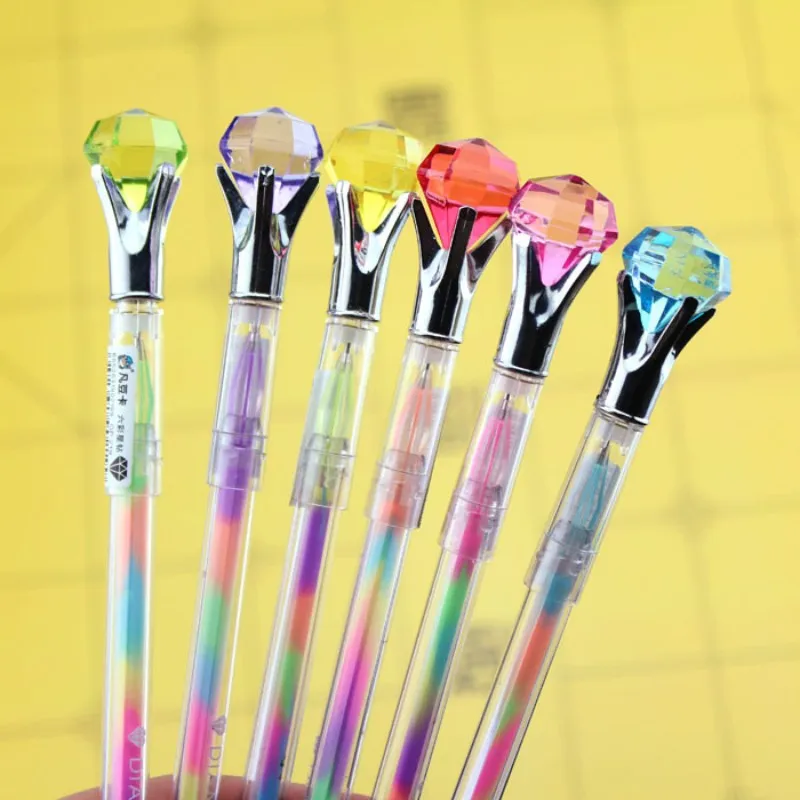 36 pcs/lot Big Diamond colored gel pen Cute 6 color ink pens Stationery office material school supply papelaria escolar canetas