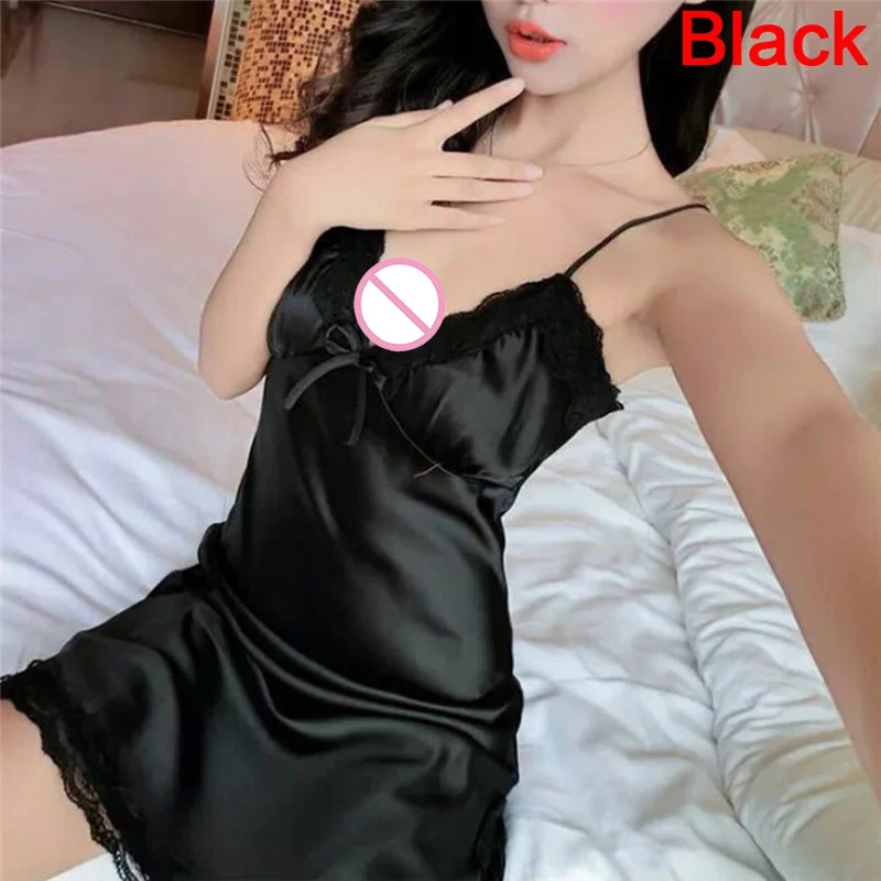 Ladies Sexy Silk Satin Night Dress Sleeveless Nighties V-neck Nightgown Nightdress Lace Sleepwear Nightwear For Women