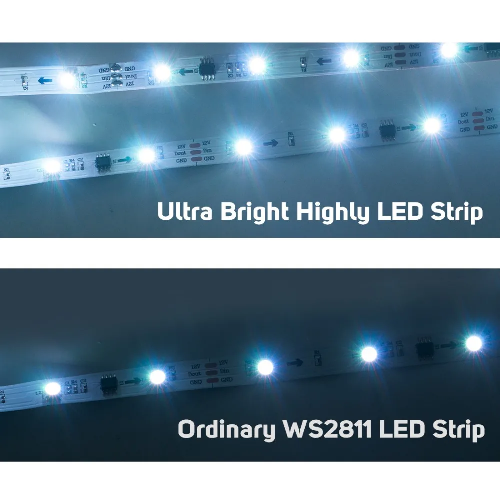 Bande lumineuse LED RVB adressable SMD, WS2811, 5050, 30, 48, 60, 96, 144, gible, externe, 1, contrôle IC, 3 LED, luminosité normale, DC 12V