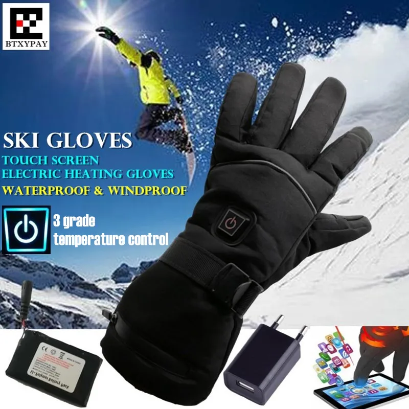 

30p Smart Electric Heating Gloves Winter Warm Windproof Li-Battery 5 Finger&Hand Back Self Heated Touch Screen Cycling Ski Glove