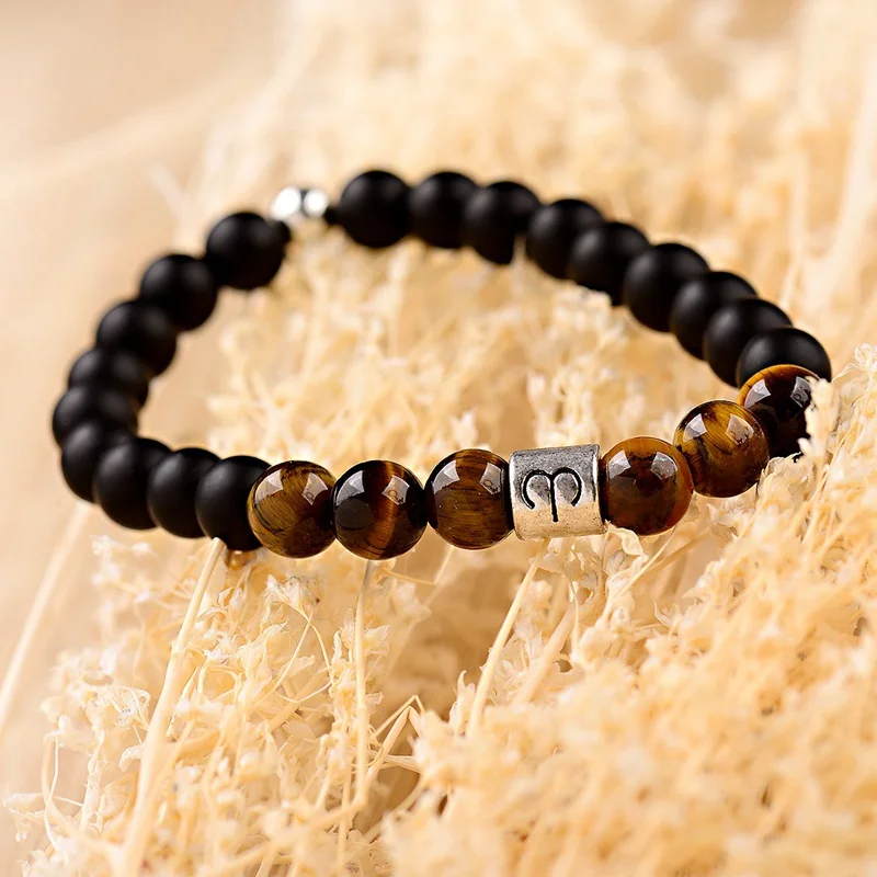 12 Constellation Fashion Tiger Eye Stone Beads Bracelet Bangle Men Yoga Friendship Woman Bracelet 2019 Armband Heren Braslet