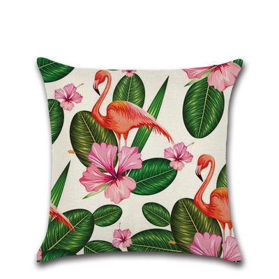 Nordic Flamingo Tropical Leaf Decorative Throw Pillow Case 18 X 18 Inch(45*45CM)Cotton Linen