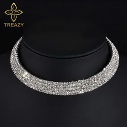 TREAZY Sparkling Silver Color Crystal Collar Chain Choker Necklace Bridal Wedding Party Diamante Rhinestone Choker Jewelry Gifts