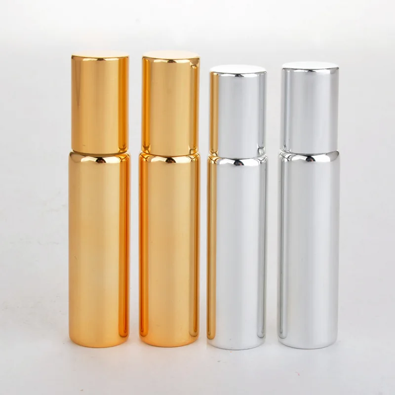 50 x 10ML Refillable Black Gold Silver UV Glass Perfume Bottle with Roller Empty Essential Oil Vial Roll On Bottles Packaging