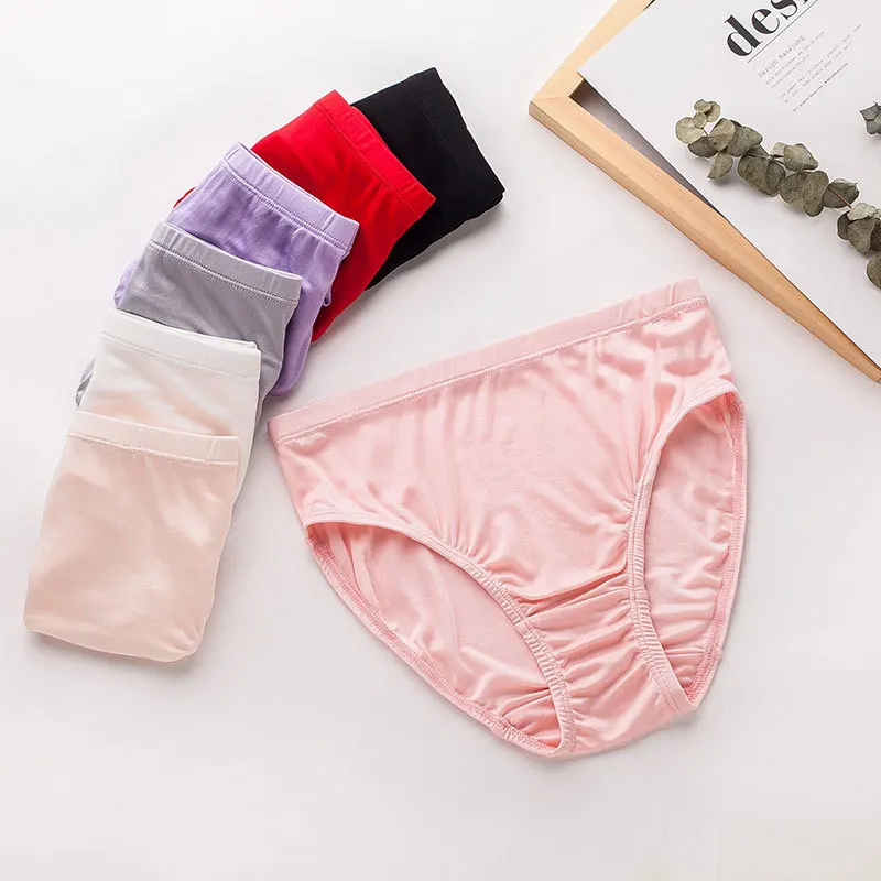 

Birdsky, 3pcs 70% viscose 30% mulberry silk Women briefs panties underwear, mid waist, 8 solid colors. OR-08