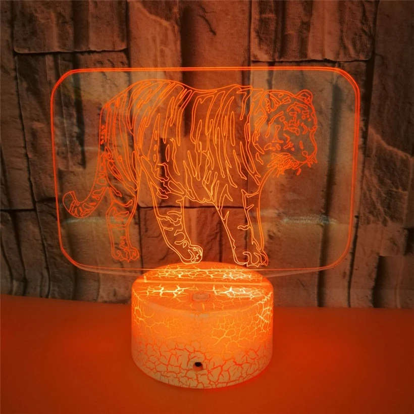 Newest Tiger 3D Night Light Acrylic 7 Color Changeable Animal Nightlight Crack Charger Base Bedroom LED Lamp Children's Gift