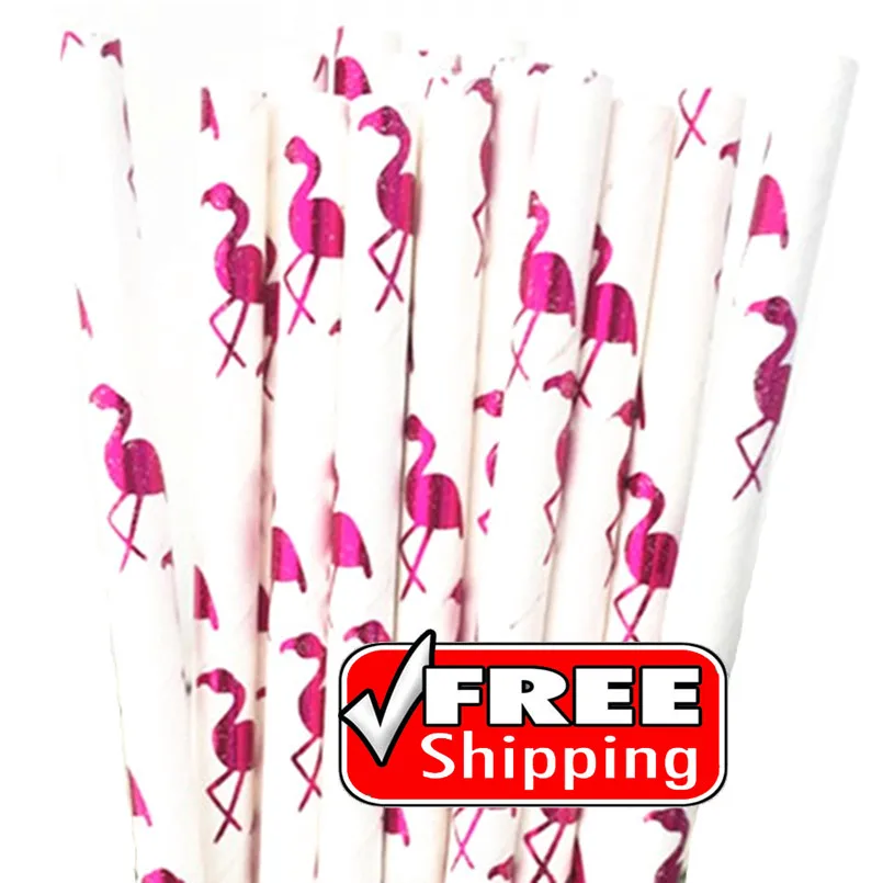 200 Pcs Metallic Hot Pink Foil Flamingo Paper Straws Bulk-Luau Tropical Baby Shower Bachelorette Hawaiian Wedding Birthday Party