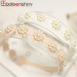 BalleenShiny Korean Children's Hair Accessories Infant Newborn Baby Hair Band Lace Pearl Full Moon Princess Birthday Headdress