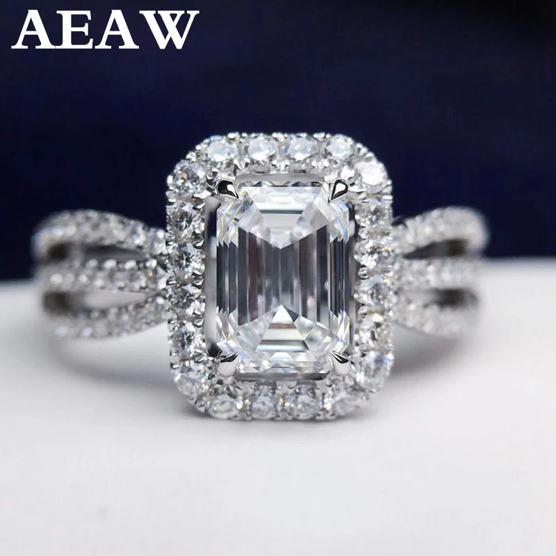 

Luxury 2ctw 1.2carat Moissanite Ring Solid 18K White Gold Engagement Ring Emerald Cut Lab Grown Diamond Wedding Ring For Women