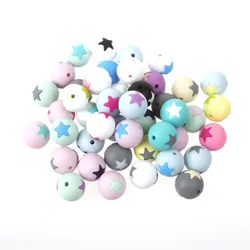 50PCS Round Star Silicone Teething Beads 15MM DIY Baby Tooth Chew Necklace Loose Beads Baby Teether Teething