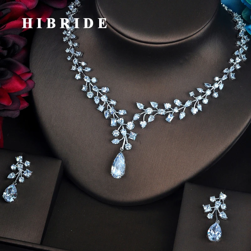 

HIBRIDE Elegant Full Cubic Zirconia Women Bride Jewelry Sets Necklace Set Wedding Dress Accessories Gifts Wholesale N-427