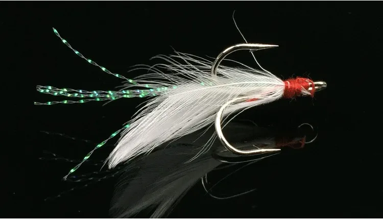 Mustad Dressed Treble Fishing Hook - Red Hook With White & Chartreuse Feathers, Size 2