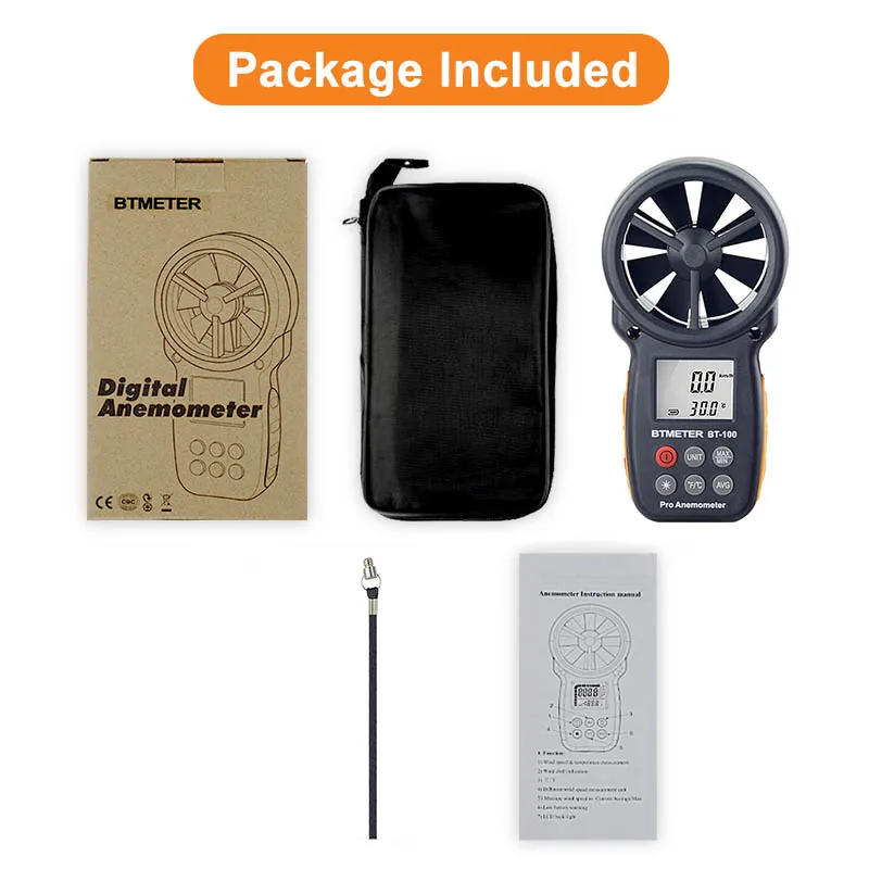 BT-100 Digital Anemometer Handheld Wind Speed Meter for Measuring Wind Speed,Temperature and Wind Chill with Backlight LCD