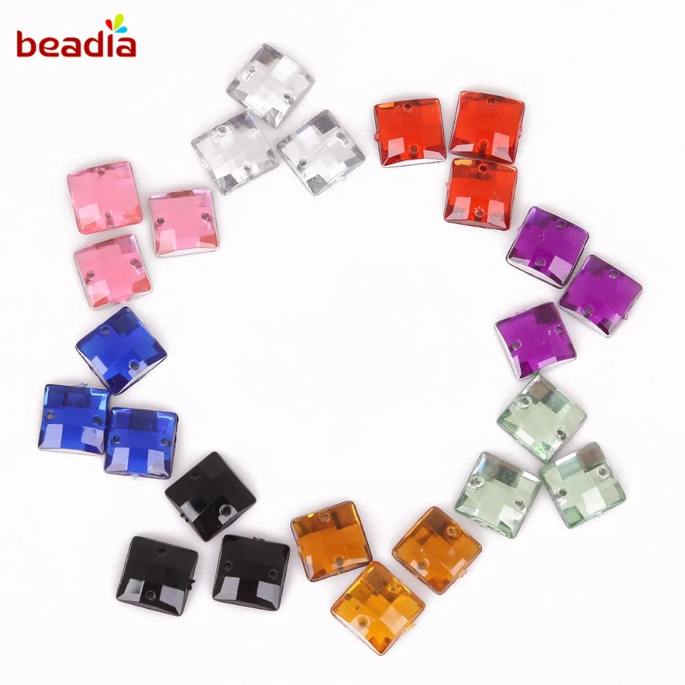 New Arrival 10*10mm Square Shape 100Pcs Lucency Crystal Stone 2 Holes Sew On Rhinestones For Clothing Shoes Decoration DIY Craft