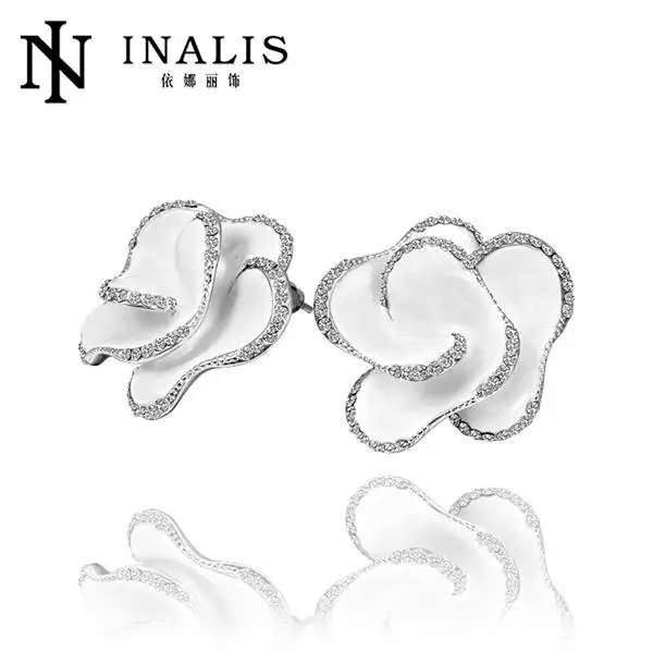 INALIS natural lapis lazuli stud earrings delicate flowers silver color earrings for women jewelry E583