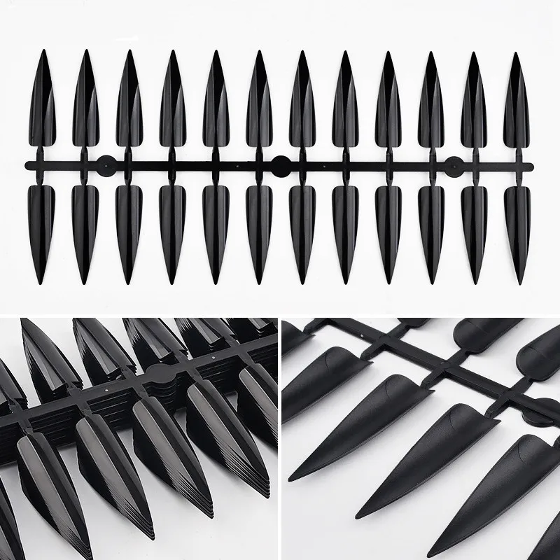 240Pcs False Nails Long Cuspidal Stiletto Nail Tips Clear Black French Salon Acrylic Artificial Fake Nail Display Practice Tools