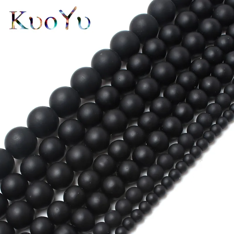 Natural Dull Polish Matte Black Onyx Agates Round Stone Beads For Jewelry Making 15.5 inches 4/6/8/10/12mm DIY Bracelet Necklace