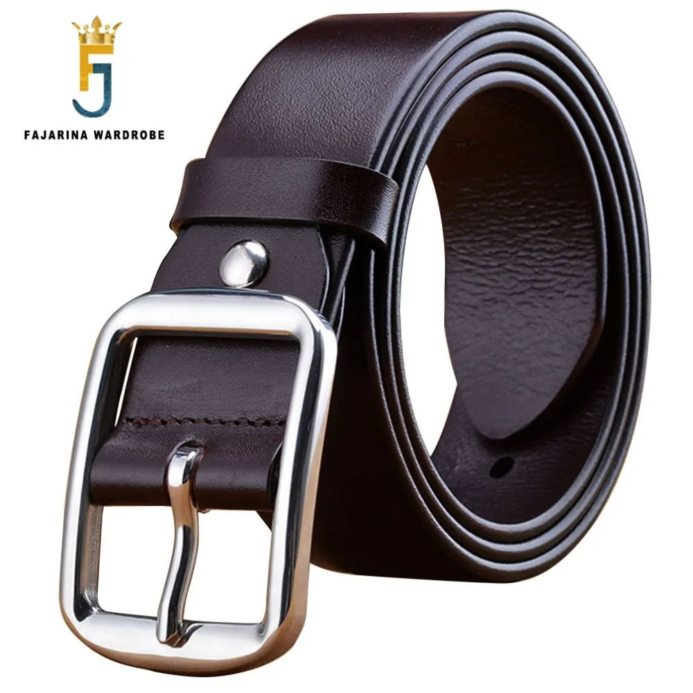 FAJARINA-ceintures, en cuir véritable pour hommes, 100%, Styles rétro, à boucle ardillon, en acier inoxydable, 3.8cm de large, accessoires N17FJ255