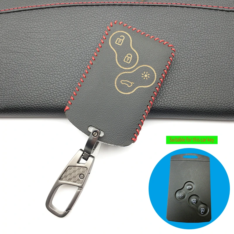 Car Key Genuine Leather Cover Protector Holder for Renault Clio Logan Megane 2 3 Koleos Scenic Card 4 Buttons Keychain Case