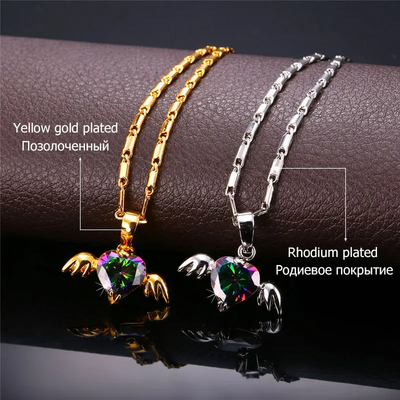 U7 New Angel Wings Necklace For Gift Romantic Gold Color Colorful Crystal Necklace Pendant Women Heart Jewelry P778 QC24