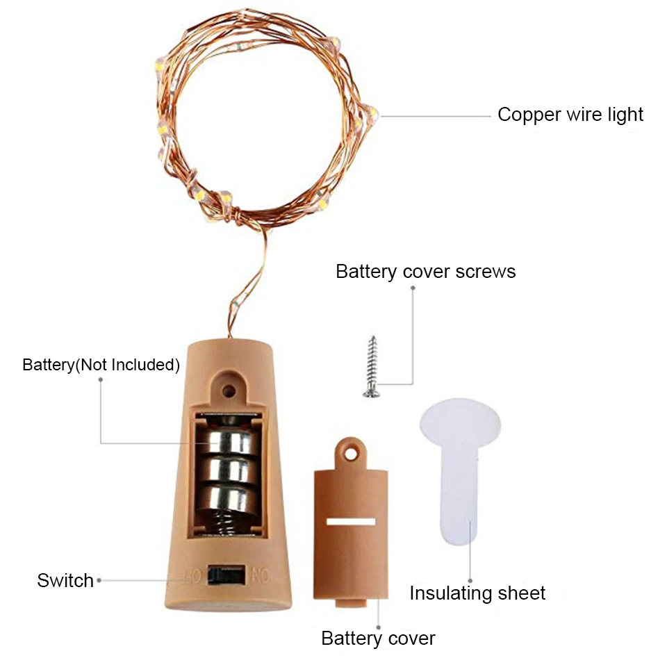 Mini LED Garrafa Cork Lights, Holiday String Lights, Decoração De Vidro Artesanato, Interior, Ao Ar Livre, Casamento, Natal, 1m, 2m
