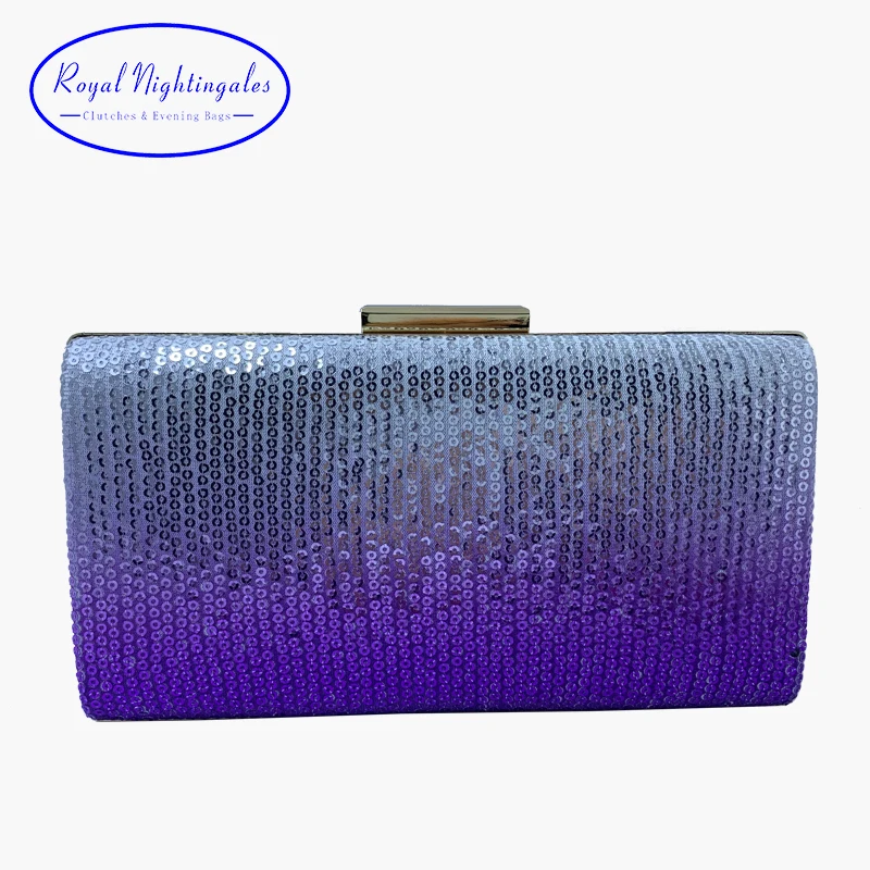 

Royal Nightingales Sequin Fabric Hard Case Box Clutch Bag Evening Bags for Womens Party Prom Wedding Purple Green