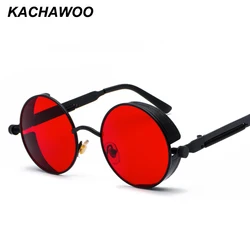 Kachawoo retro steampunk round sunglasses for men gift women red lens metal frame round sun glasses steampunk accessories