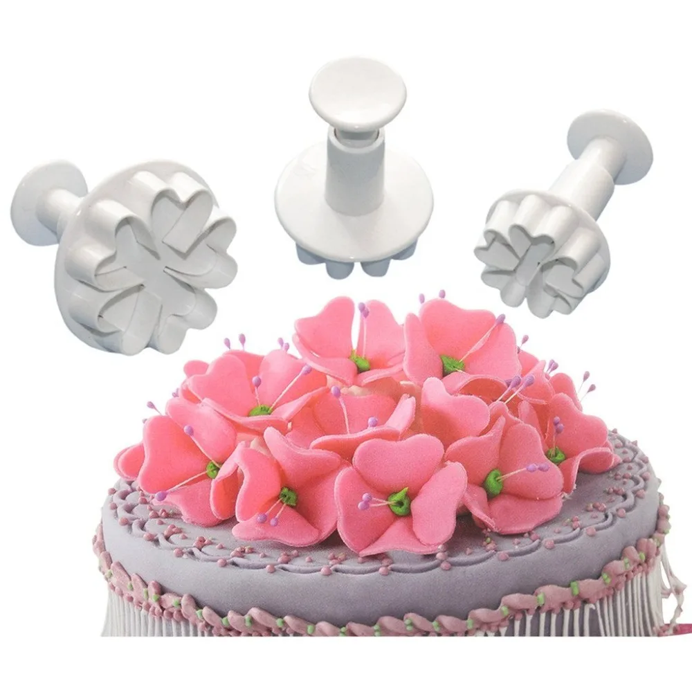 

Plastic 3pcs Heart-Shaped Petal Plunger Cutters DIY Cake Fondant Molds Set HB0462