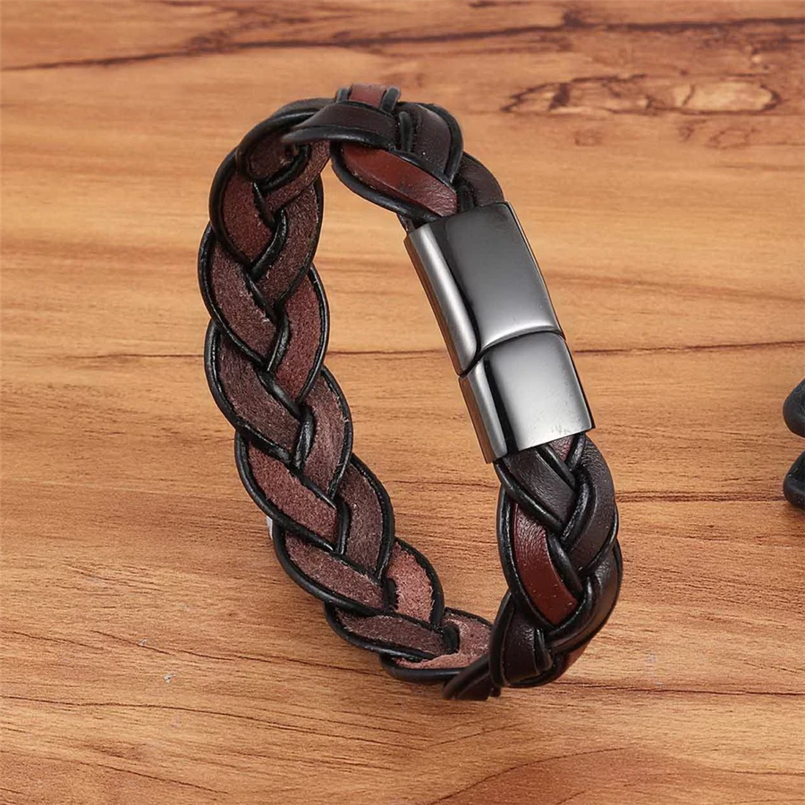 XQNI Fashion Braided Hollow Bracelet Ethnic Bohemia Style Brown Color Leather Bracelet For Men Cool Boys Birthday Party Gift