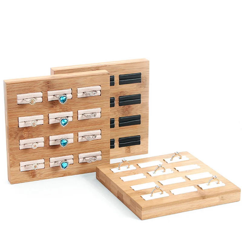 Fashion Bamboo 12 Grids Rings Jewelry Display Tray Pendants Rings Jewelry Props Simple Jewelry Packaging sales