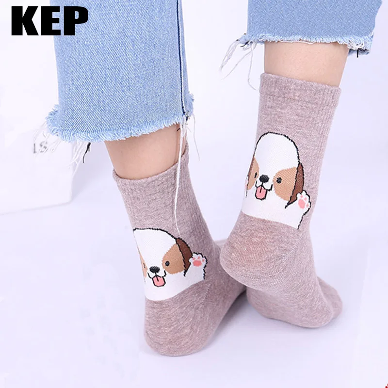 KEP Korean Cartoon Harajuku Cute Funny Cotton Socks Crew Women Socks Kawaii Female Pug Dog Animals Calcetines Mujer