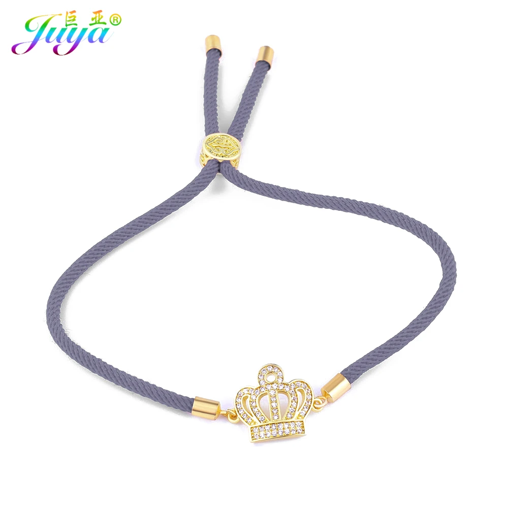 Juya Adjustable Thread Bracelets Supplies Gold/Rose Gold Micro Pave Zircon Crown Charms Bracelet For Women Girl Gift Jewelry image 5